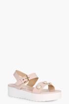 Boohoo Lucy Pearl Trim Cleated Sandal Nude