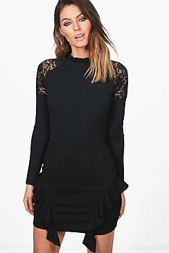 Boohoo Sofia Ribbed Ruffle Side Mini Skirt