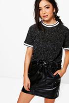 Boohoo Grace Slub Basic Ringer Tee Black