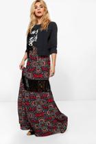 Boohoo Livi Floral Lace Tiered Maxi Skirt Berry