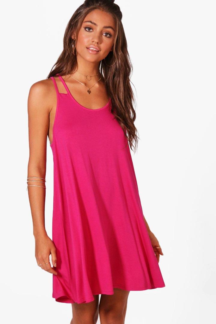 Boohoo Maisie Double Strap Swing Dress Fuchsia