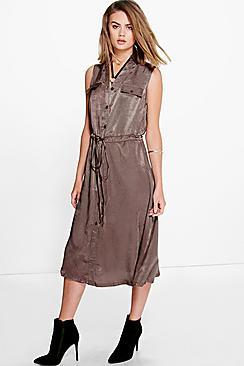 Boohoo Lilith Tie Waist Midi Shift Dress