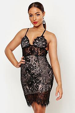 Boohoo Lace Bodice Bodycon Mini Dress
