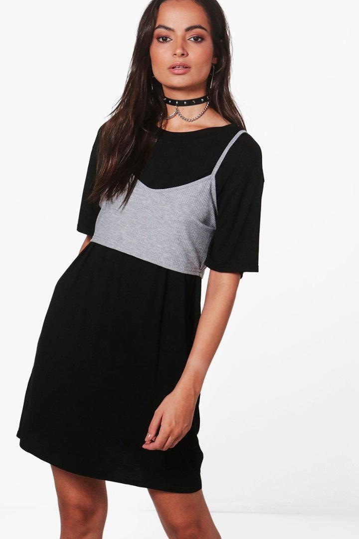 Boohoo Effy T-shirt Dress With Ribbed Bralet Black