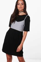 Boohoo Effy T-shirt Dress With Ribbed Bralet Black