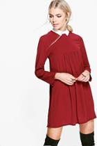 Boohoo Demi Colour Full Sleeve Shift Dress Merlot