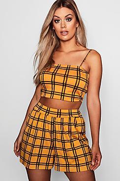 Boohoo Plus Check Longline Crop Top