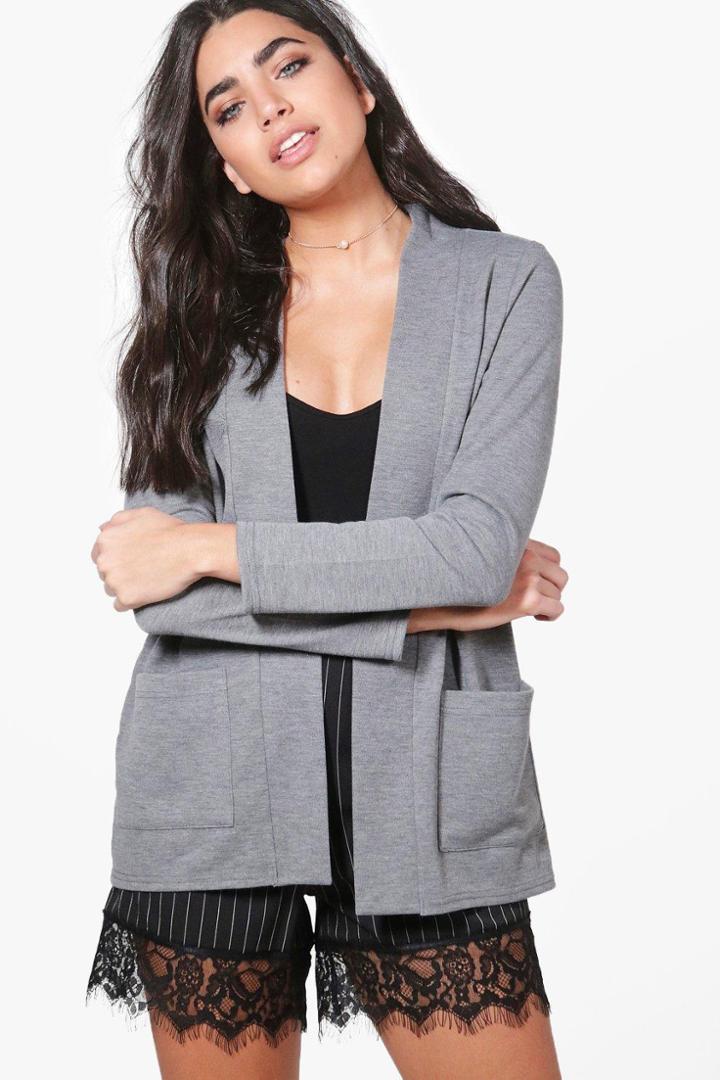 Boohoo Niamh Pocket Collarless Blazer Grey