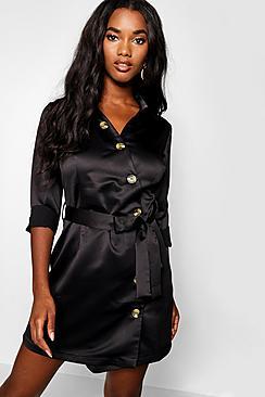 Boohoo Horn Button Detail Luxe Shirt Dress