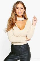 Boohoo Petite Melanie Cut Out High Neck Knitted Top
