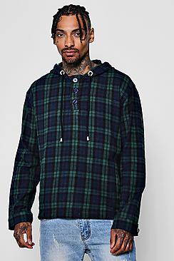 Boohoo Green Brushed Check Hooded Shirt