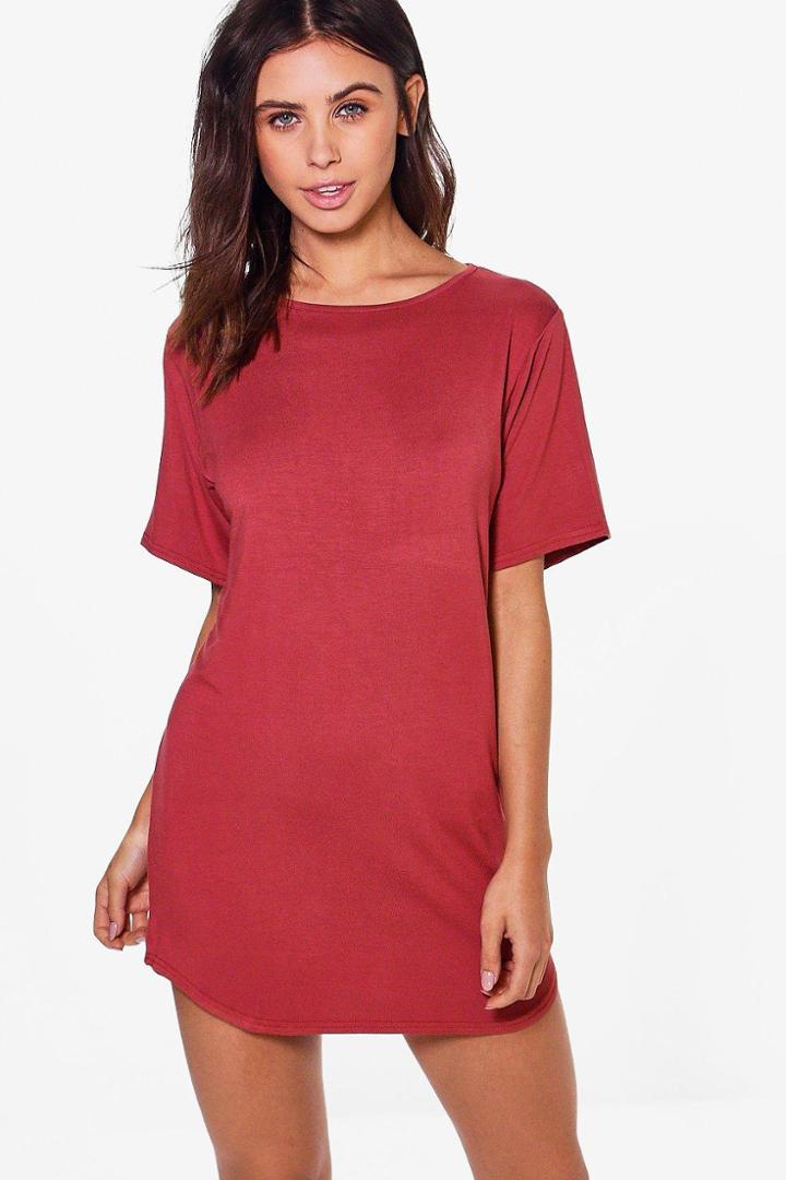 Boohoo Petite Amy Curved Hem T-shirt Dress Cinnamon