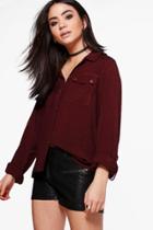 Boohoo Alicia Pocket Front Shirt Wine