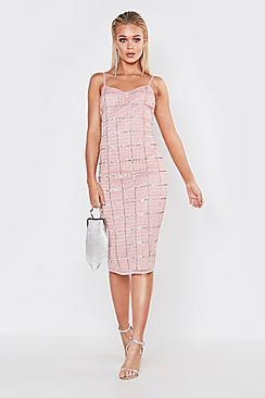Boohoo Premium Hand Embellished V Neck Midi Dress