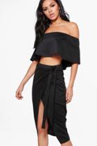 Boohoo Noelle Off The Shoulder Crop & Skirt Co-ord Black