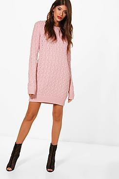 Boohoo Full Cable Knit Jumper Dress