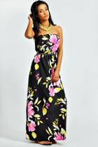 Boohoo Nessa Large Fluro Flower Maxi Dress Black