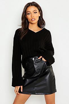 Boohoo Petite V Neck Oversized Sleeve Jumper