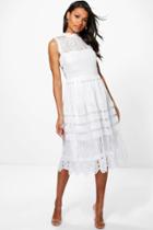 Boohoo Boutique Paula Lace Midi Skater Dress Ivory