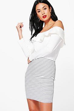 Boohoo Amelle Ribbed Stripe Mini Skirt