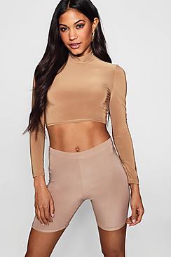 Boohoo High Neck Slinky Crop