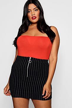 Boohoo Plus Katie Ring Pull Pinstripe Mini Skirt