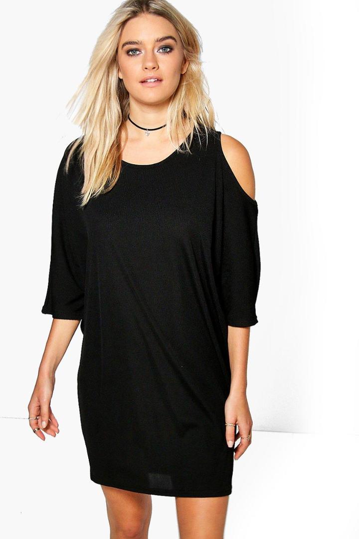 Boohoo Gia Cold Shoulder Drape Shift Dress Black