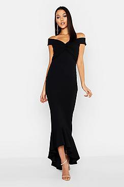 Boohoo Tall Knot Front Ruffle Hem Maxi Dress