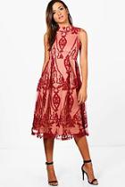 Boohoo Boutique Lola Embroidered Midi Skater Dress