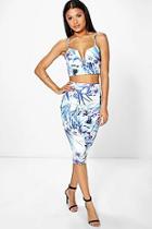 Boohoo Niamh Tropical Print Crop And Midi Skirt Co-ord