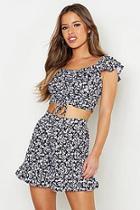 Boohoo Petite Floral Bardot Ruched Front Top
