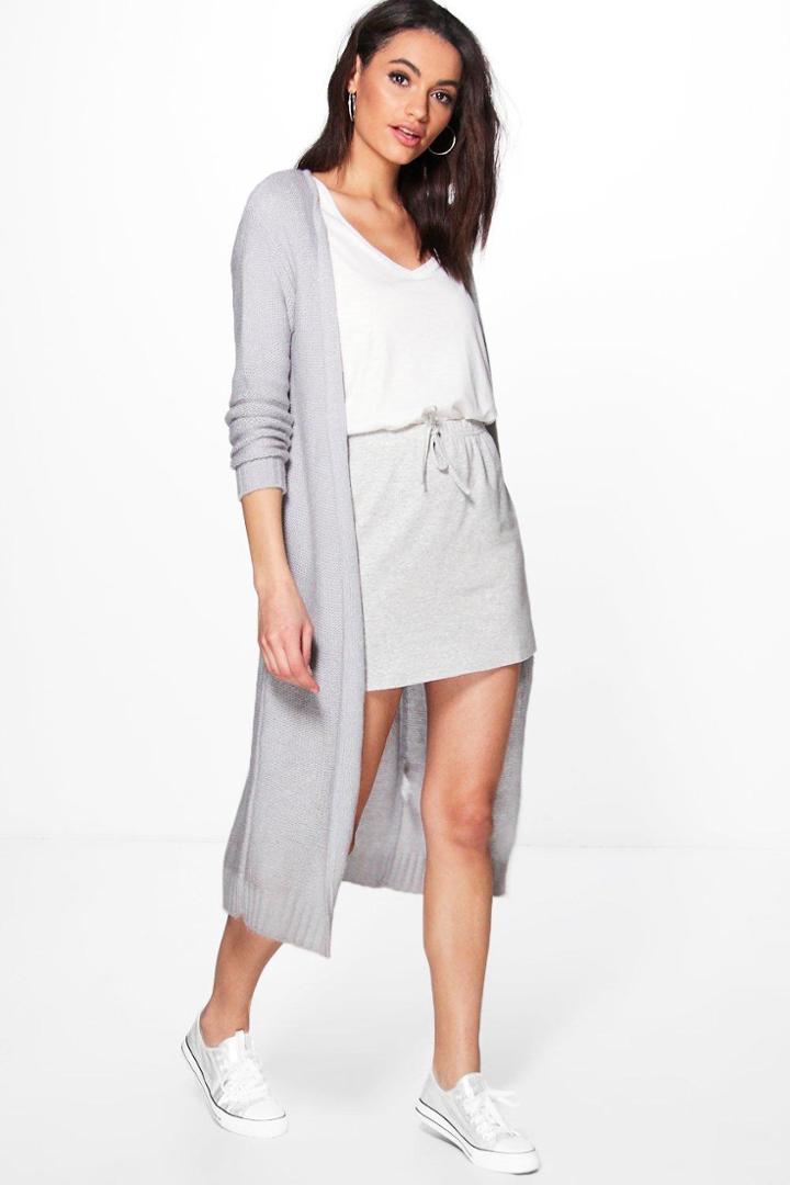 Boohoo Alexandra Soft Knit Maxi Cardigan Silver