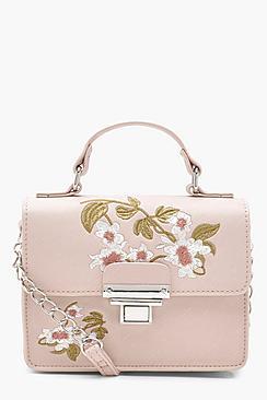 Boohoo Lola Embroidery & Lock Cross Body