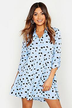 Boohoo Woven Dalmatian Pocket Shirt Dress