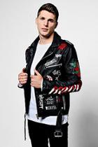 Boohoo Black Faux Leather Graffiti Print Biker Jacket