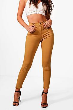 Boohoo Krista High Rise Mustard Skinny Jeans