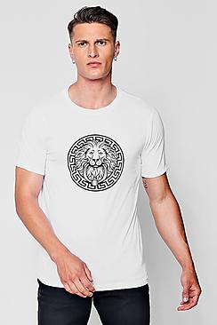 Boohoo Lion Print Rolled Sleeve T-shirt