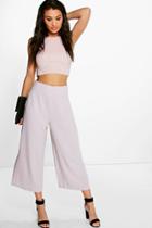 Boohoo Tiana Wide Leg Cropped Tailored Trousers Grey