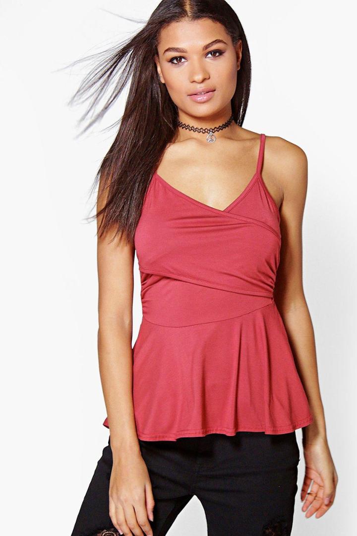 Boohoo Daisy Wrap Front Peplum Cami Rust