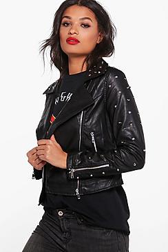 Boohoo Elizabeth Studded Vegan Biker Jacket