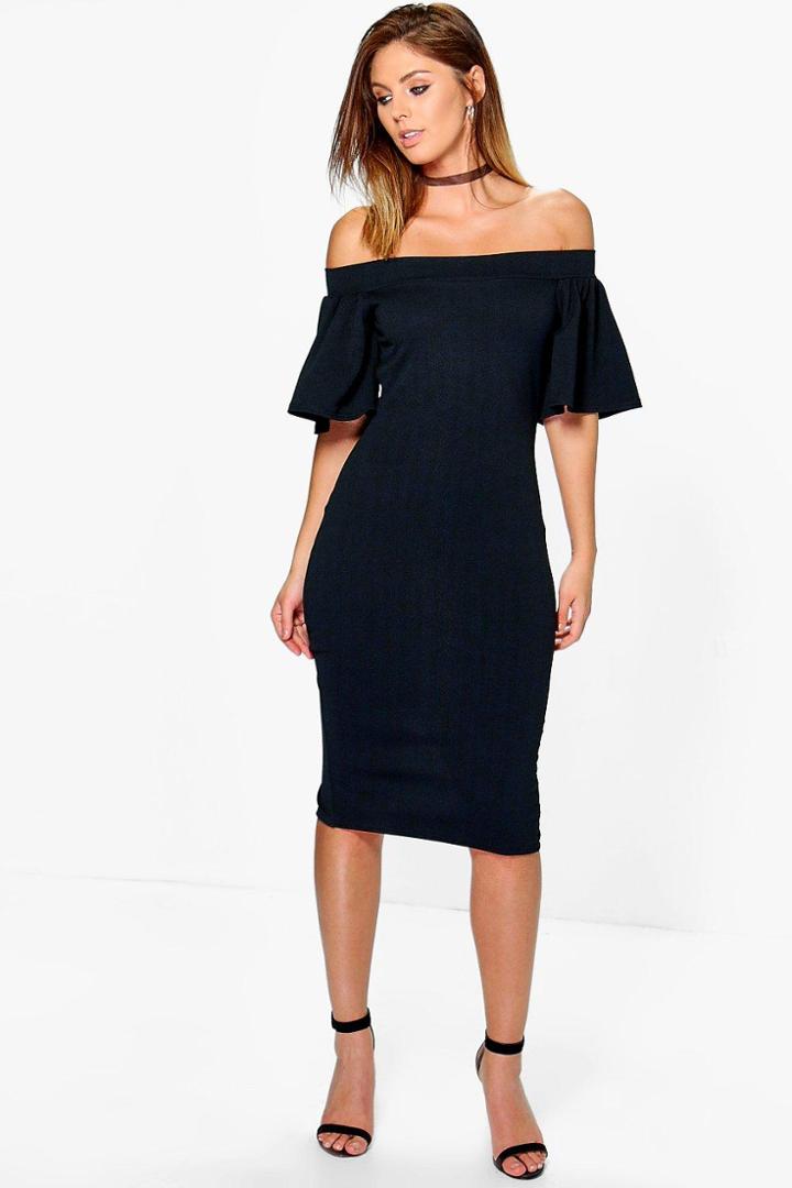 Boohoo Jenny Frill Off Shoulder Midi Bodycon Dress Black
