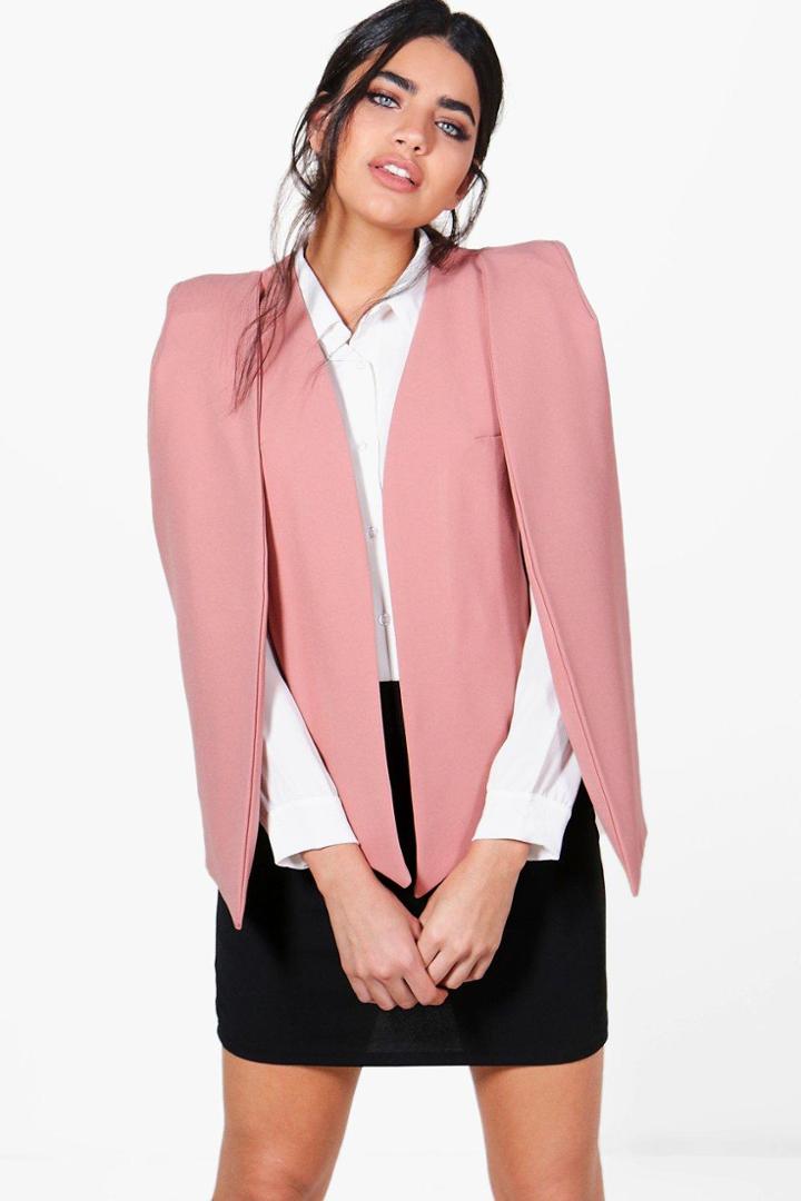 Boohoo Clara Woven Tailored Cape Blazer Rose