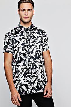 Boohoo Hidden Parrot Short Sleeve Shirt