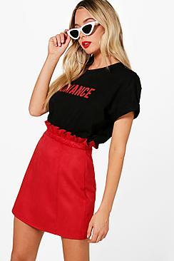 Boohoo Bonded Suedette Paperbag Waist Mini Skirt