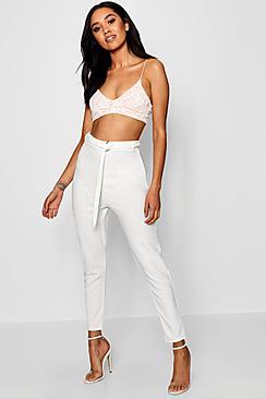 Boohoo Petite D Ring Tie Waist Trouser