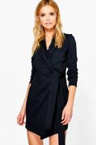 Boohoo Nancy Side Tie Tailored Blazer Dress Black