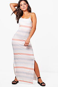 Boohoo Mona Variated Stripe Maxi Dress