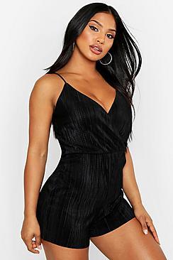 Boohoo Plisse Wrap Playsuit