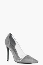 Boohoo Lydia Clear Side Pointed Court Shoes Grey