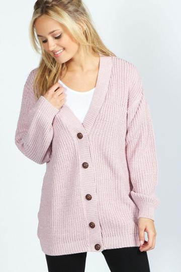 Boohoo Nicola Marl Fisherman Knit Cardigan - Pink